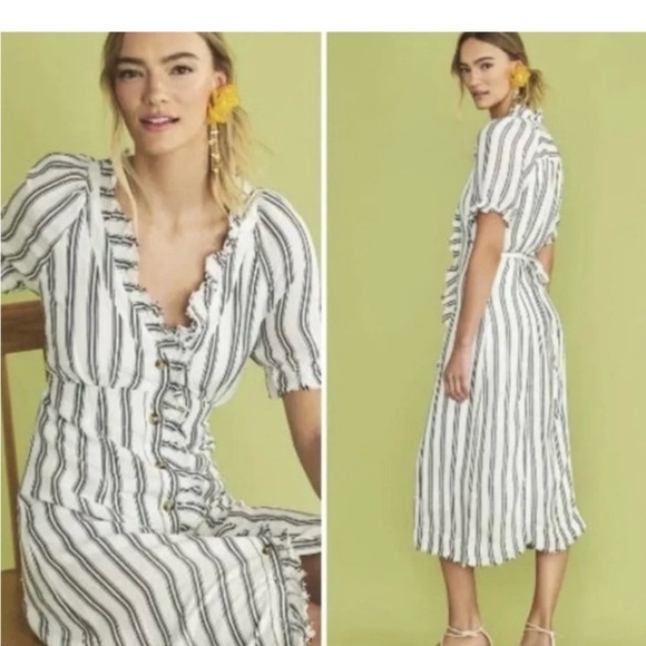 Pilcro Black and White Striped Midi Dress - Picture 2 of 13